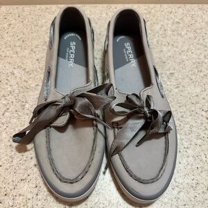 Suede Sperry Gray Boat Shoes with Ribbon Laces
